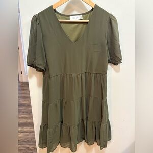 RD Style Olive Above knee Dress with Puff Sleeves